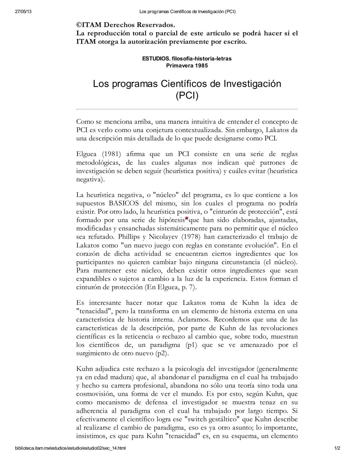 Los programas Científicos de Investigación (PCI)